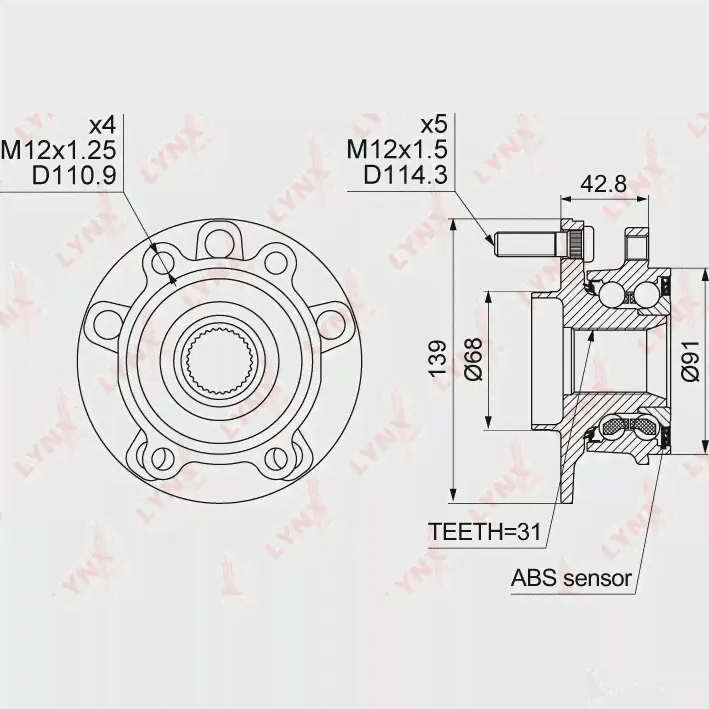 Подшипник ступицы колеса LYNXAUTO WH-1500 3656463 3G8 XQG